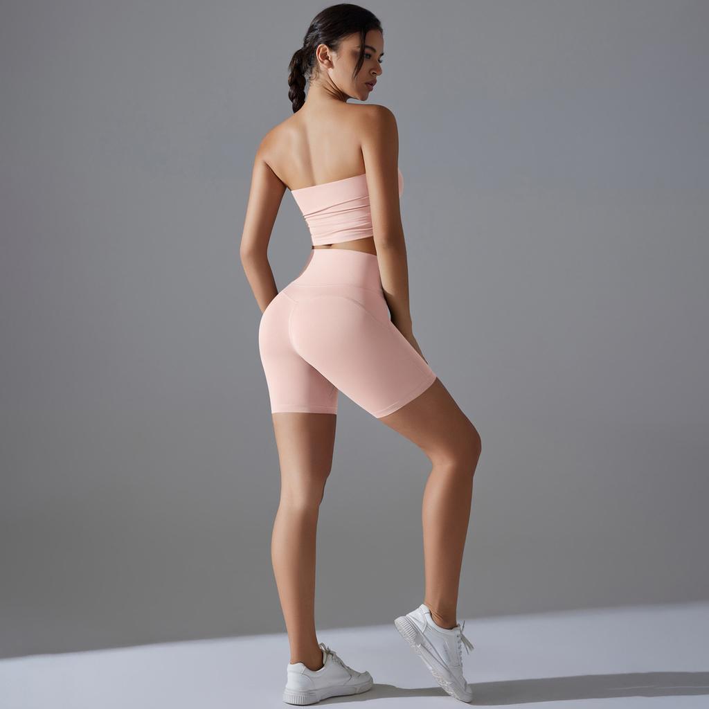 One Piece Pleated Strapless, High Waisted, Hip Lifting, Zero Sensation, No Underwear, Sports Shorts, Fitness Yoga Suit For Women