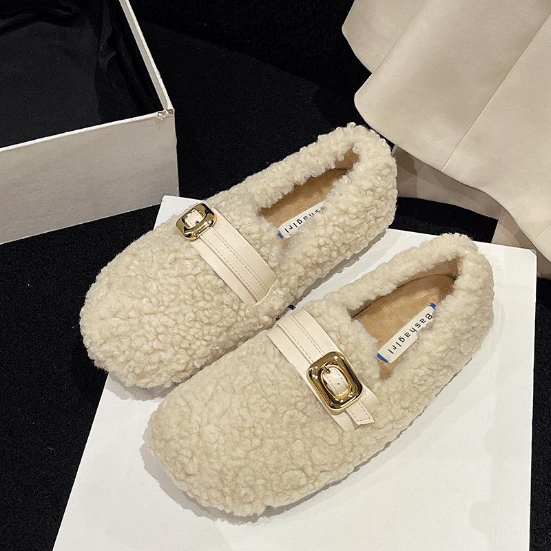 Fashion Xiaoxiangfeng fluffy shoes women's new Doudou shoes super soft short plush cotton shoes for pregnant women