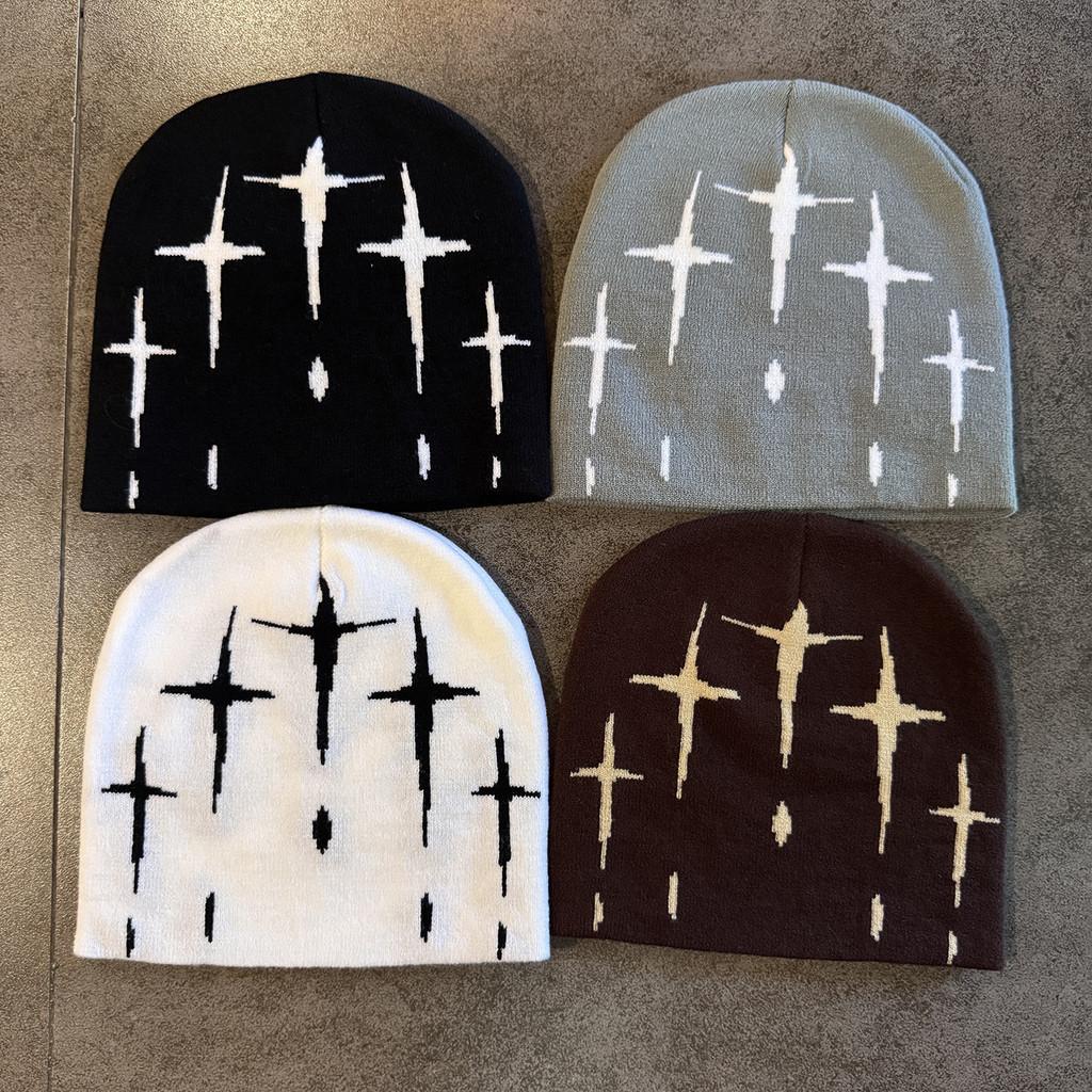 Acrylic Stars Knitting Knit Hat Women Fall Winter Warm Beanie Letter Embroidery