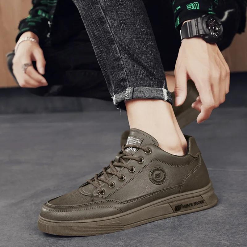 Herrenschuhe Mode Leder Freizeitschuhe für Herren Mesh Atmungsaktive Sneaker Schnürschuhe Plateau Vulkanisierte Schuhe Zapatillas De Hombre