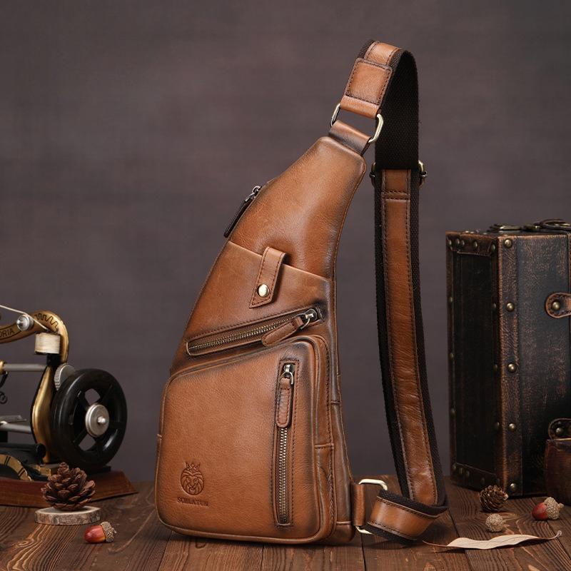Genuine Leather Crossbody Bag for Men, Retro and High-end Style. Men's Front Crossbody Bag Made of Cowhide
