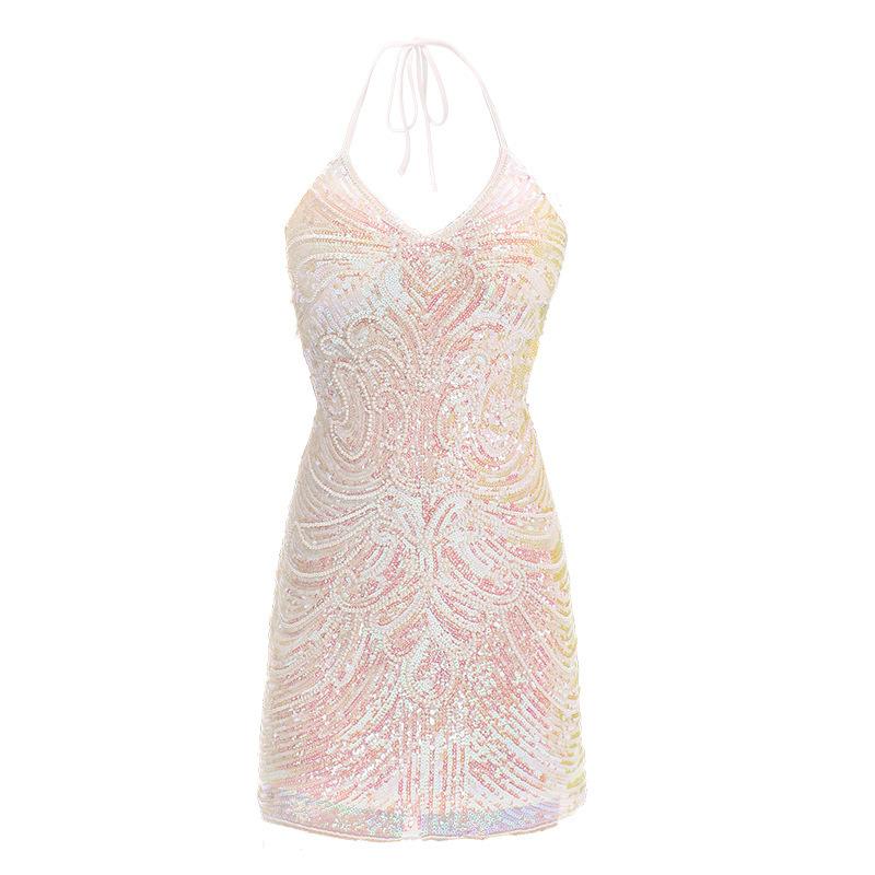 

Женское летнее платье с пайетками, сексуальное облегающее бедра, без рукавов, с V-образным вырезом, с юбкой с бахромой, юбка для латиноамериканских танцев XL белый