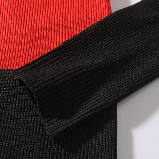 Men Fall Winter Sweater Thick Knitted Colorblock Long Sleeve Patchwork Round Neck Loose Pullover Elastic Loose Warm Sweater