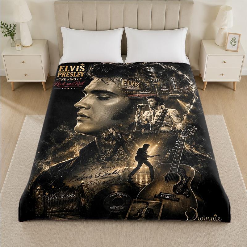 Elvis Presley Print Flannel Blanket Cozy Warm Plush Throw Blanket For Bed Sofa Couch Indoor Household Use