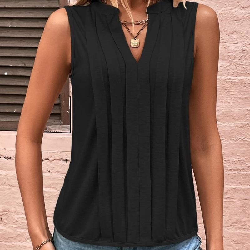 

2025 Лето Новый Модный Стиль Женская Майка Плиссированная Женская Футболка с V-образным Вырезом 2XL чёрный