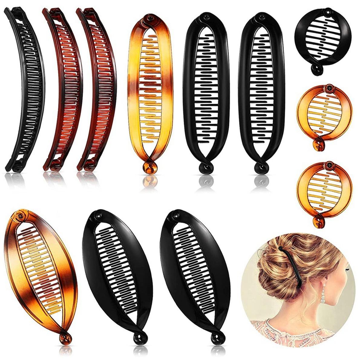 

12-Piece Set of Fashionable and Versatile Leopard Print Shiny Banana Clips and Fish-Shaped Hair Clips, Ponytail and Curly Hair Casual Women