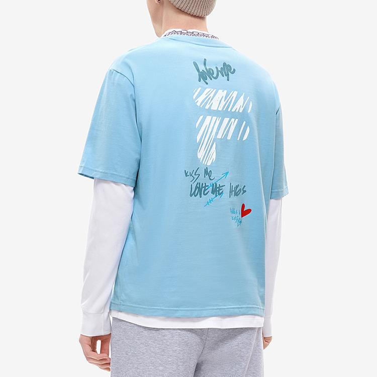 Fila Fusion Colorful Letter Logo Round Neck Short Sleeve Drop Shoulder T-Shirt Unisex T-Shirt Daffodil-Blue T11U216103F-LB