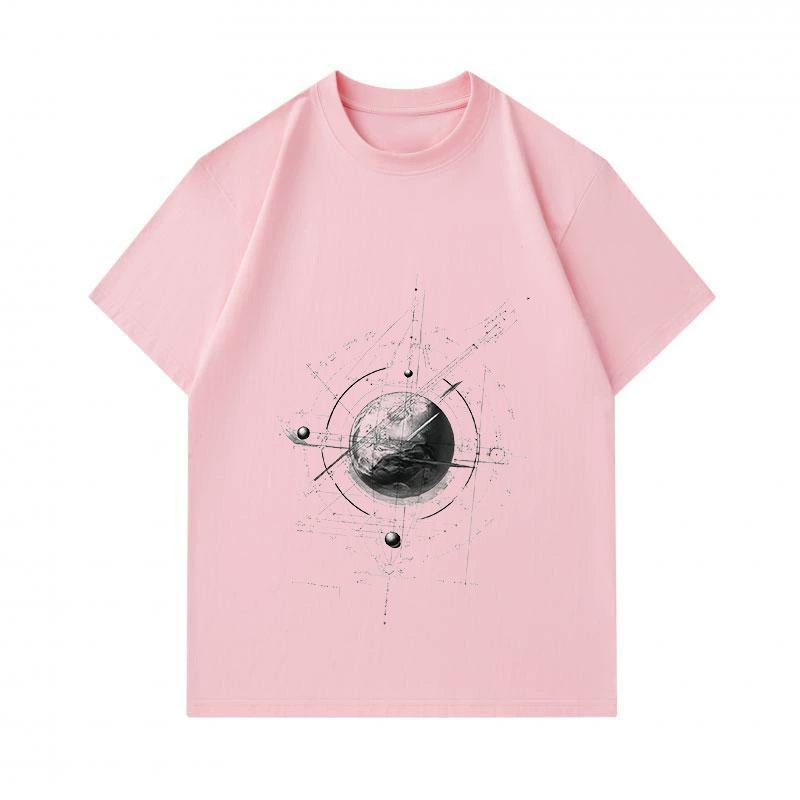 Men's 100% Cotton Crew Neck Short Sleeve T-shirt, Abstract Geometric Tech Globe Print Casual Comfortable Tee for Daily Street Wear, Soft Breathable Re