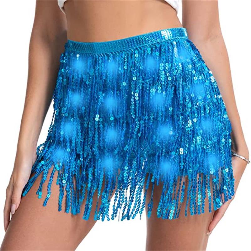 Halloween LED Belly Dance Sequin Tassel Skirt Scarf