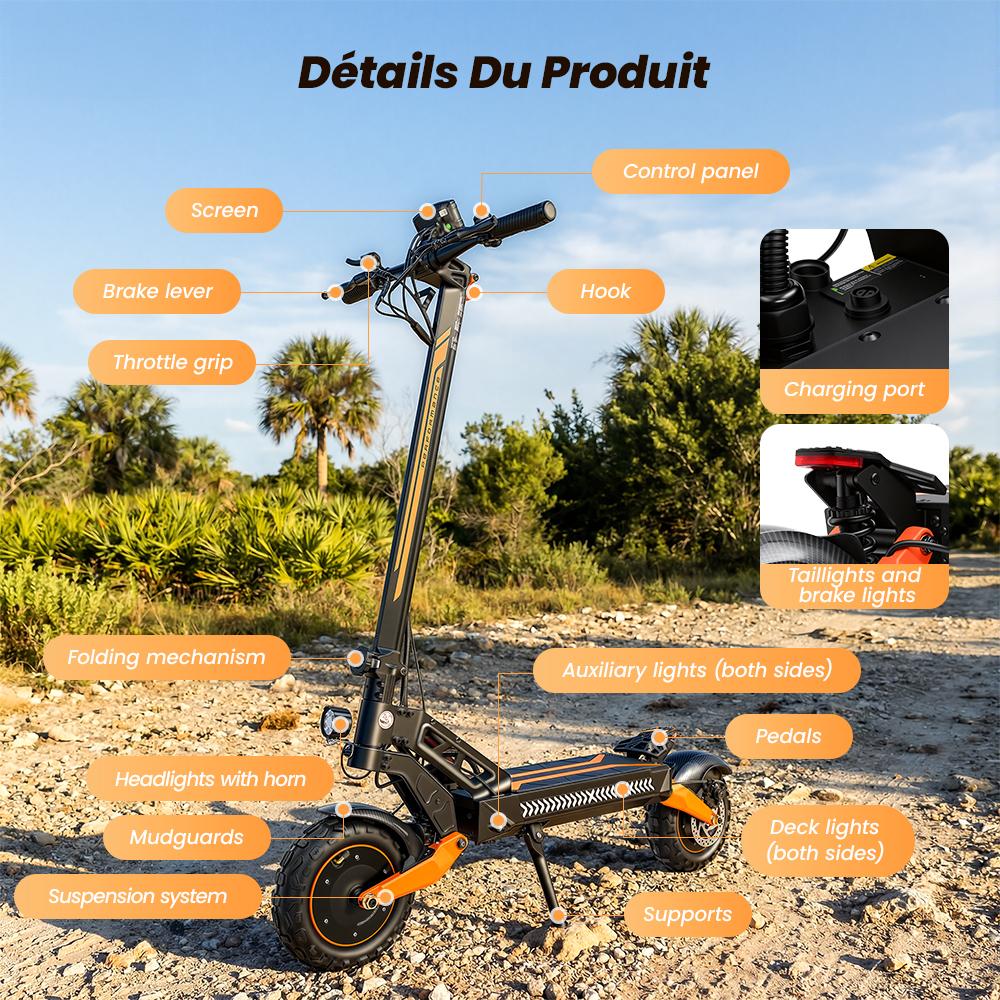 W12 Elektroroller 1500W*2 Doppelmotor 25Ah Akku 11'' Offroad-Reifen Doppelscheibenbremse Doppelfederung Geschwindigkeit 25KM/H Elektroroller