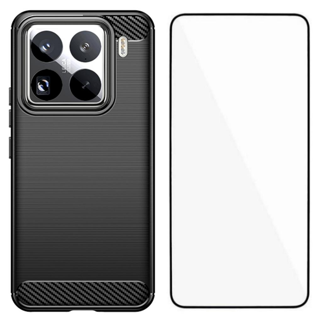 For Xiaomi 15 Pro Case with Screen Film WANLONFENG LS Series Big Lens Hole Brushed Texture TPU Phone Cover