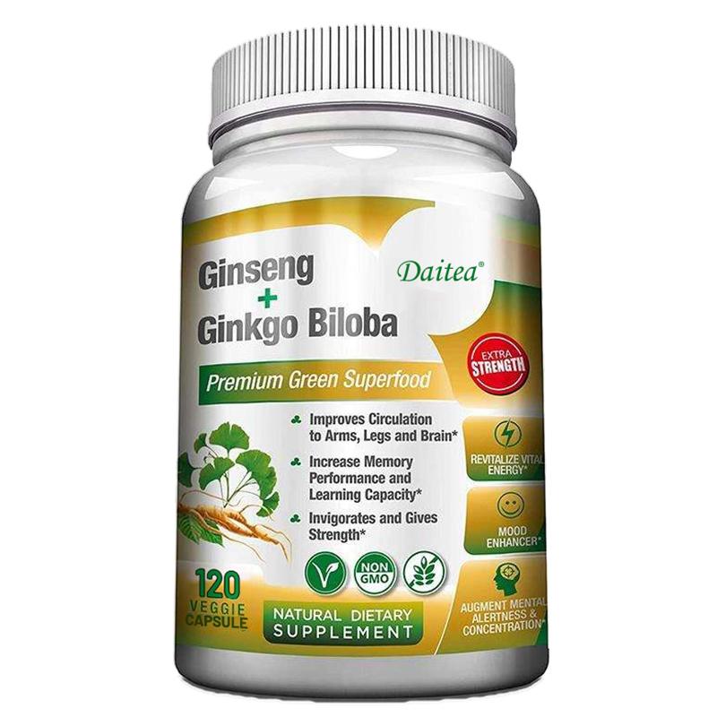 Ginseng & Ginkgo Biloba Nahrungsergänzungskapseln, 120 vegetarische Kapseln 60-Tage-Vorrat