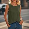 Women's Fashionable And Casual Sleeveless Vest Solid-color Cotton And Linen Pleated Sleeveless Top T-shirt