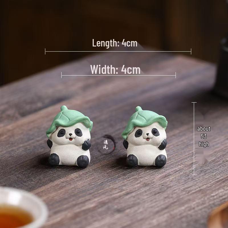 Yixing Zisha Lotus Leaf Panda Tea Pet Ornament for Tea Table Decor, Handmade and Adorable