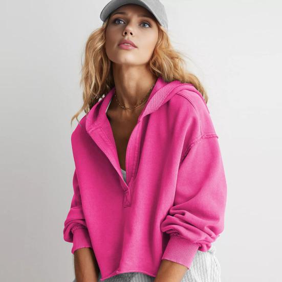 Women's Cropped Sweatshirt Loose Long Sleeve V Neck Hoodies Casual Hooded Pullover Crop Workout Top