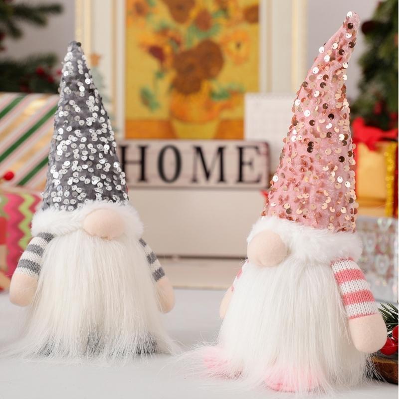 Christmas Faceless Gnome Sequins Doll with LED Light Christmas Decoration Scandinavian Tomtes Farmhouse Kitchen Tiered
