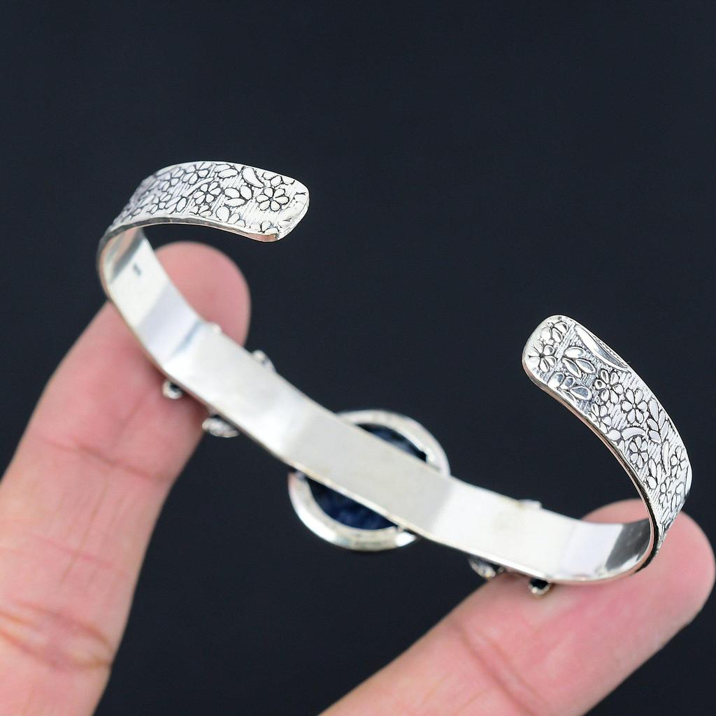Sisters Day Sale Sodalite Gemstone 925 Sterling Silver New Flower Bangle Jewelry