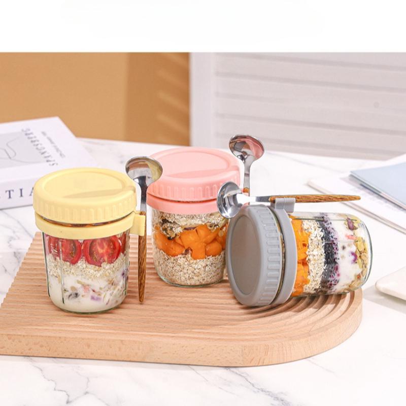350ML Overnight Oat Cup Glass With Lid And Spoon Seal Food Breakfast Cup Portable Cereal Milk Salad Yogurt Cup Kitchen Item Cup