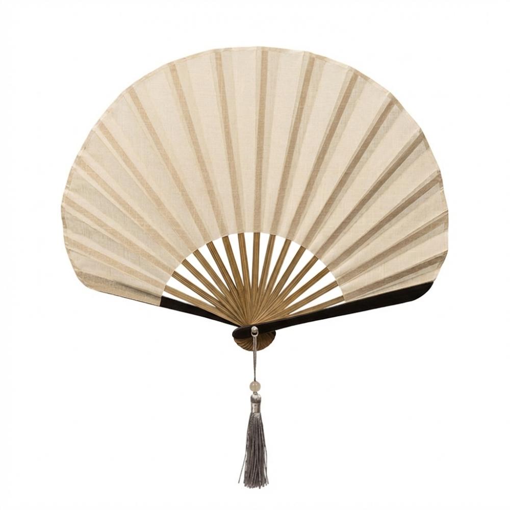 

Japanese Style Folding Hand Fan Solid Color Cotton Linen Cloth New Chinese Style Fan Portable Bamboo Frame Retro Mini Shell Fan бежевий