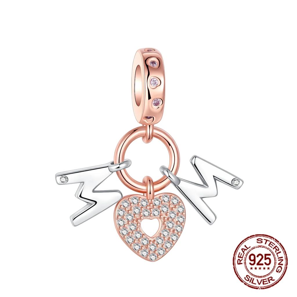 Copper Love Mom Family Daisy Pendant Charms Beads Fit Original Bracelets Fine Diy Jewelry For Women Gift