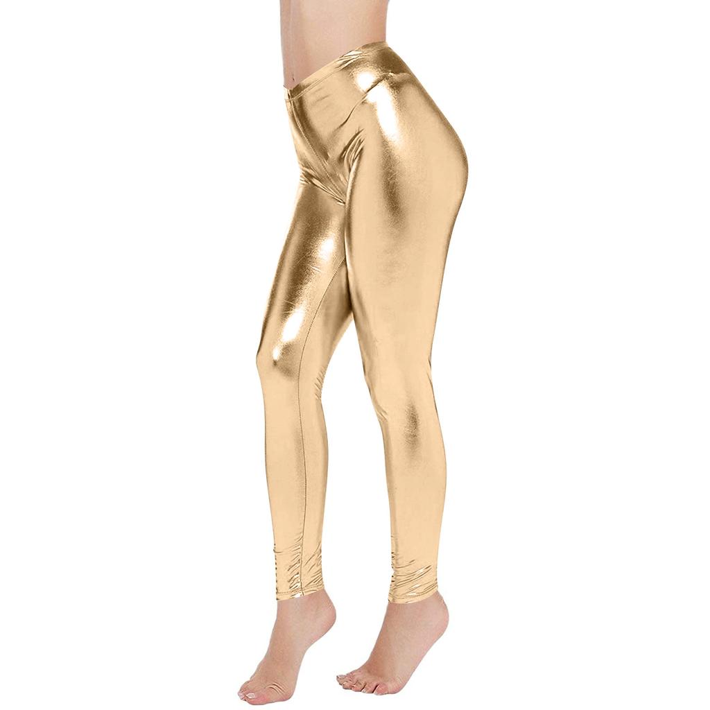 Damen Glänzende Kunstleder Leggings Yoga Hose Tanzhose