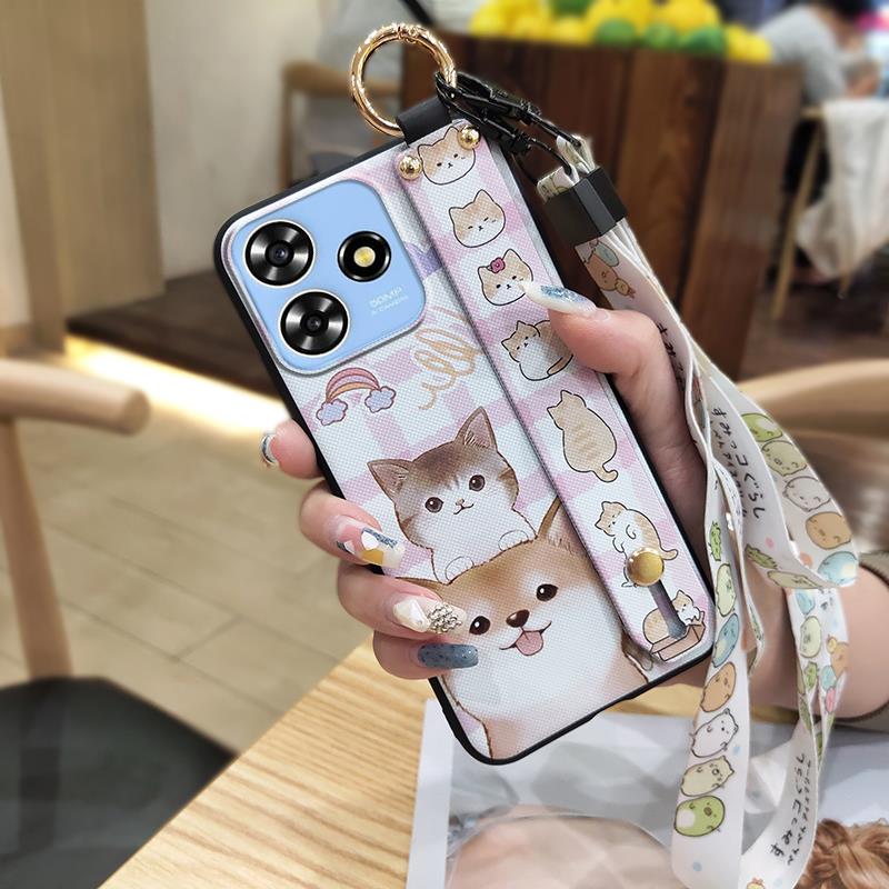 Dirt-resistant Wristband Phone Case For ZTE Blade A73 4G/V50 Smart Anti-knock Cartoon Wrist Strap Phone Holder Soft Case