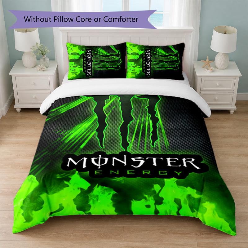 Monster Energy Print 3Pcs Duvet Cover Set 1 Duvet Cover and 2 Pillowcases Soft Bed Linen For Household Bedroom