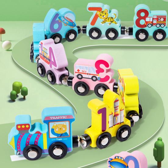 Kids Wooden Magnetic Train Toy Number Animal Vehicle Dinosaur Fruit Vegetable Preschool Learning Toddlers Educational Locomotive Carriages Toy