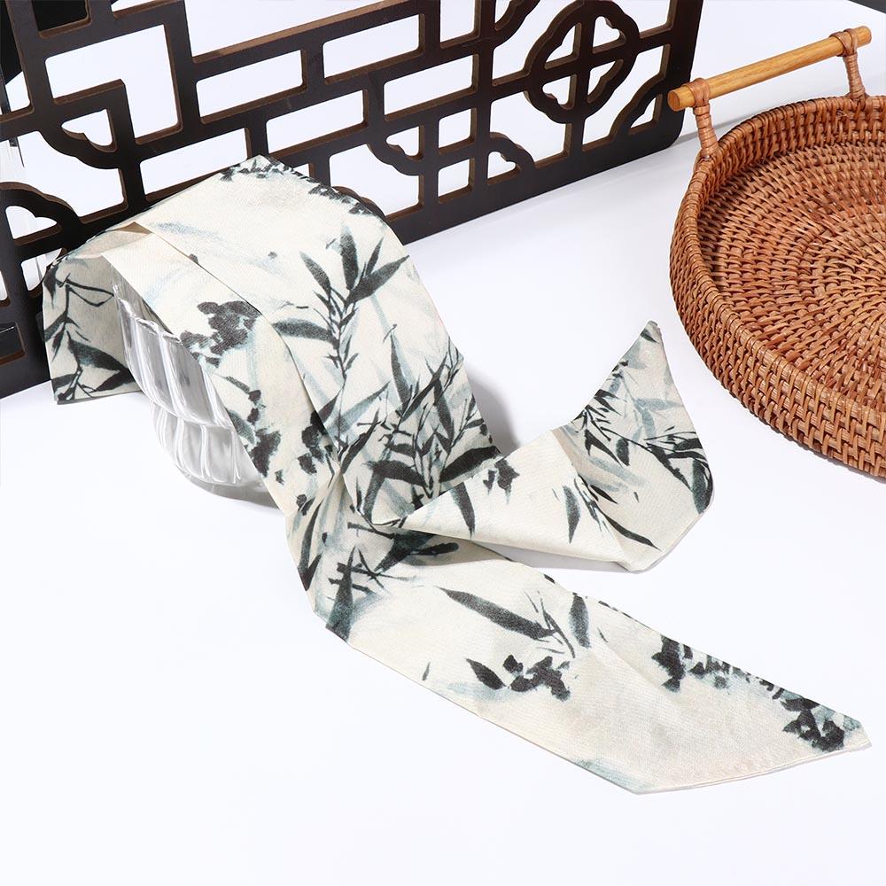 Long Ink Painting Silk Scarf Minimalist Style Ribbon Headband Retro Long Silk Scarf  Lady