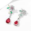 Camellia Flower With Leaves Long Tassel Water Drop Earrings Light Luxury Set With Zircon For Daily Wear Accessories