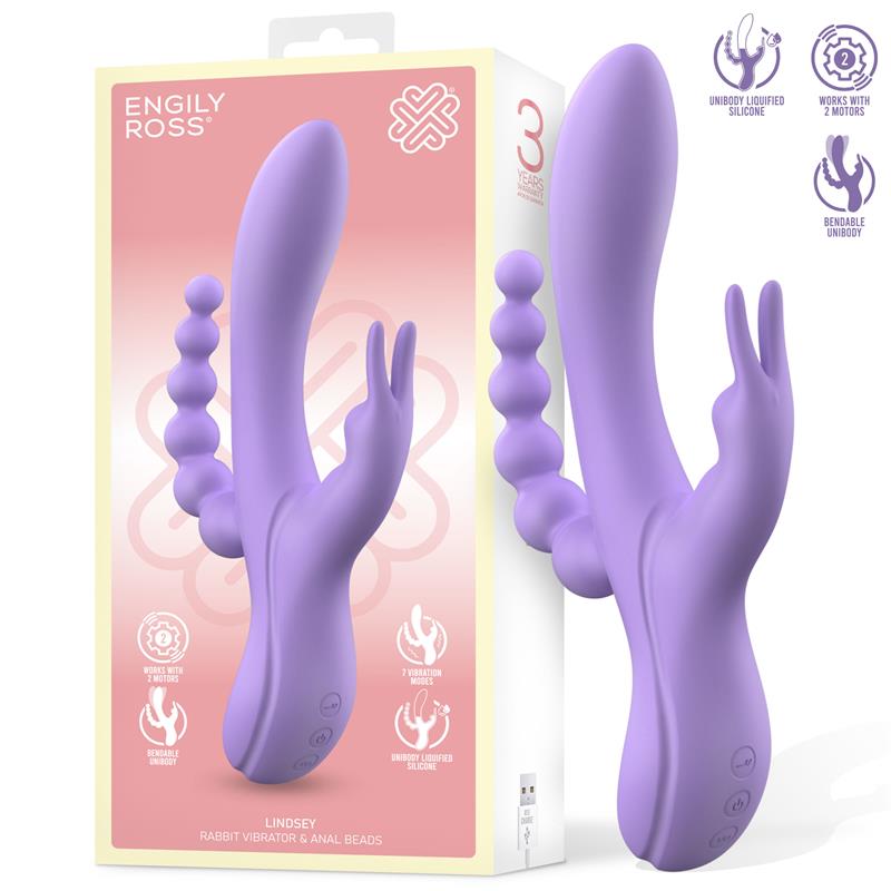 Lindsay Vibrator with Anal Chain Liquid Silicone Unibody Flexible 2 Motors