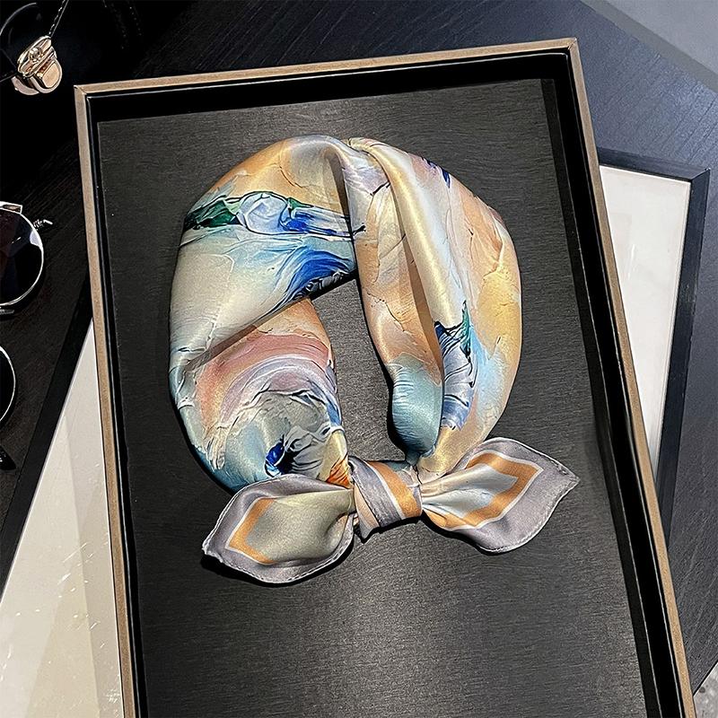 

100% Pure Silk Scarf Women Neck Hair Band Foulard Square Small Headband 2026 Rose Flower Print Neckerchief Scarves Bandana 53x53 cm