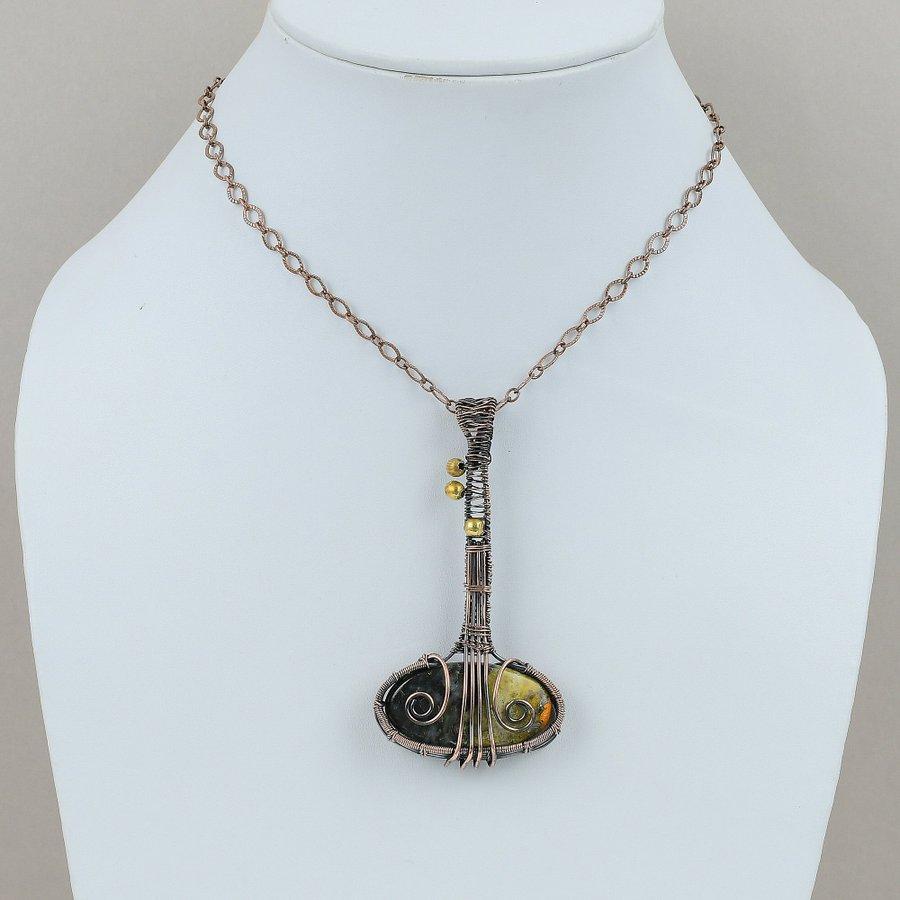 Bumblebee Jasper Handmade Copper Wire Wrap Jewelry Pendant 3.15" g5e29