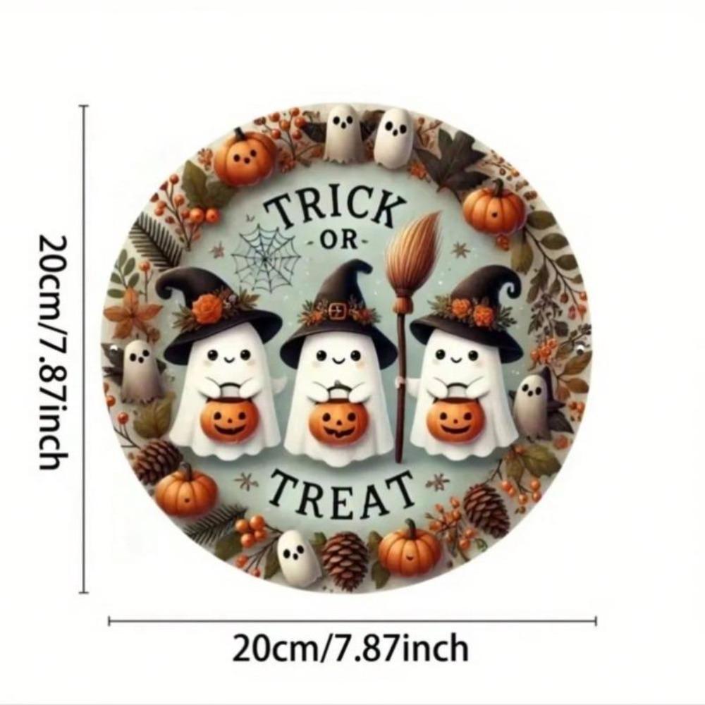 Halloween Metal Wall Art Wreath Trick or Treat Ghost Pumpkin Home Decor