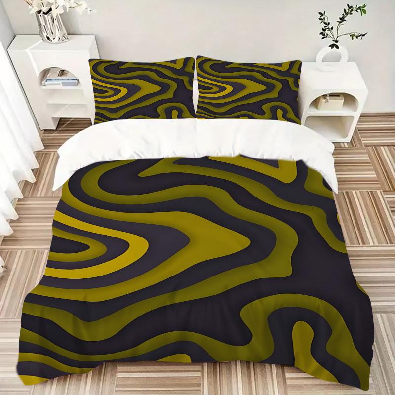 3Pcs Abstract Wave Pattern Printed Bedding Set, Breathable And Soft, Machine Washable, Christmas Gift, Suitable for Bedroom Decoration, 15198