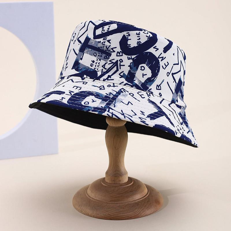 Cotton Blend Summer Fisherman Hat Letter Print Wide Brim Sun Protection Wind