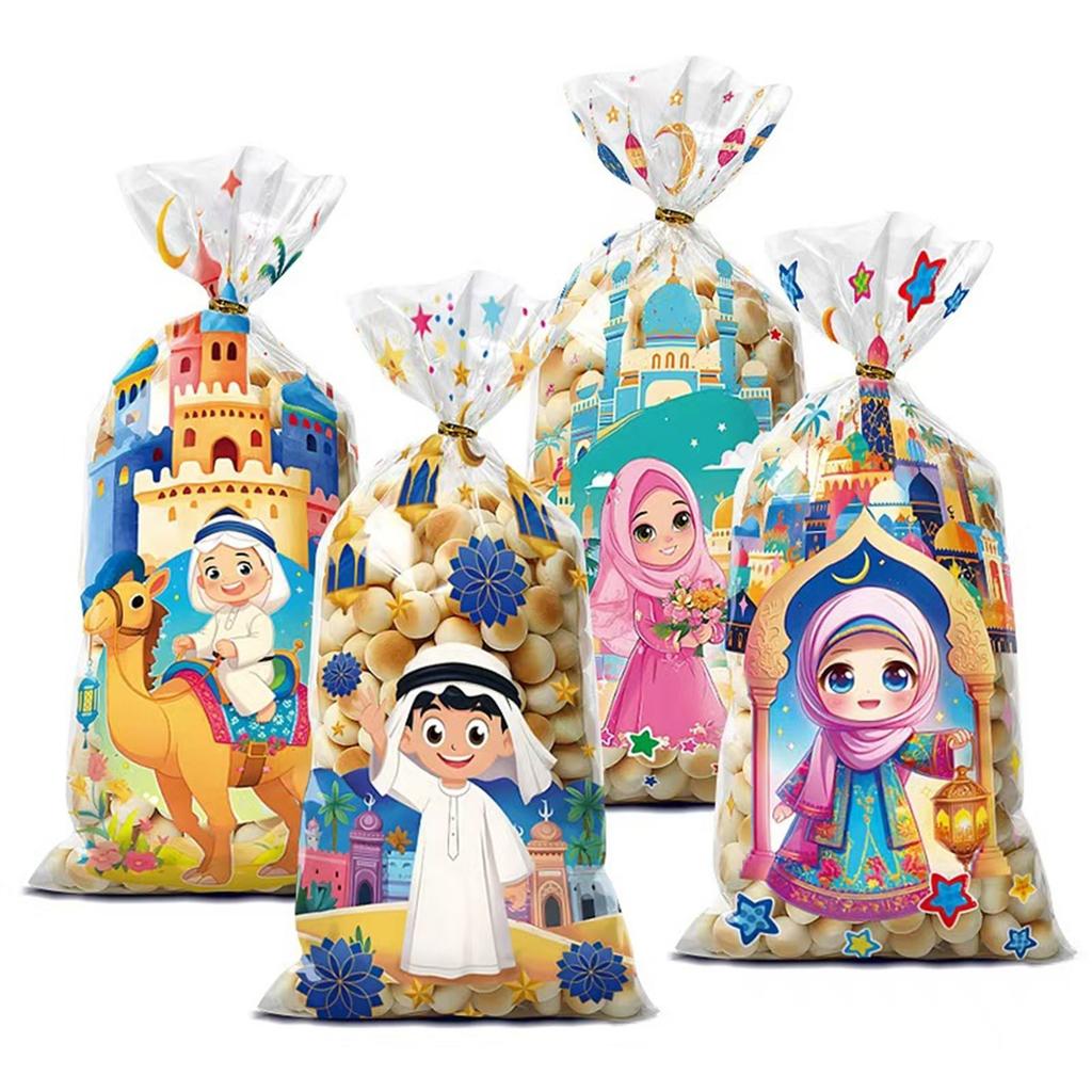 Set of 50 Arabic Snack Bags Colorful Arabic Bags Treat Candy Bag Arabic Bag PVC Texture for Middle Eastern Festivals