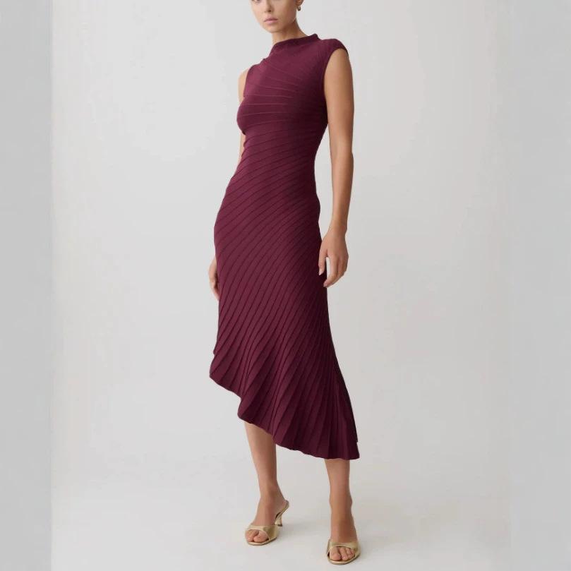 2026 summer European and American new women's clothing sexy sleeveless slim fit high sense medium and long knitted dress women