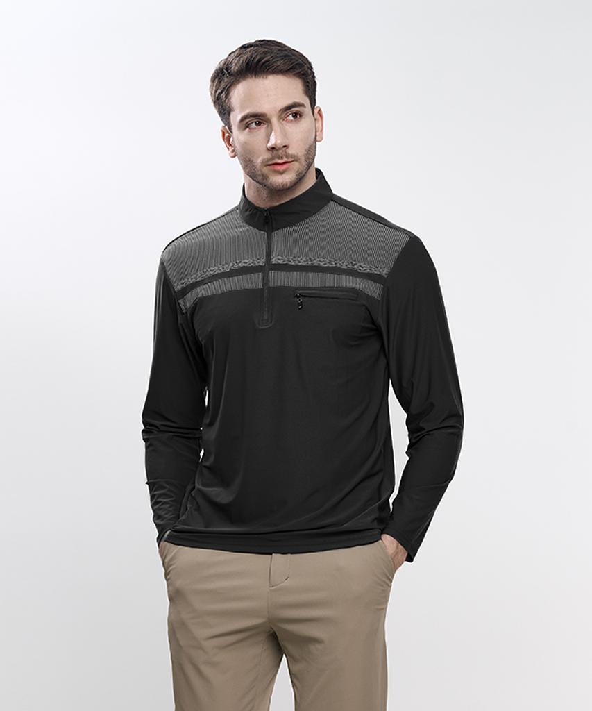 EXTRASPORTY Good Tension Men'S Chest Zipper Pocket Long Sleeve Zip-Up T-Shirt 4 Colors