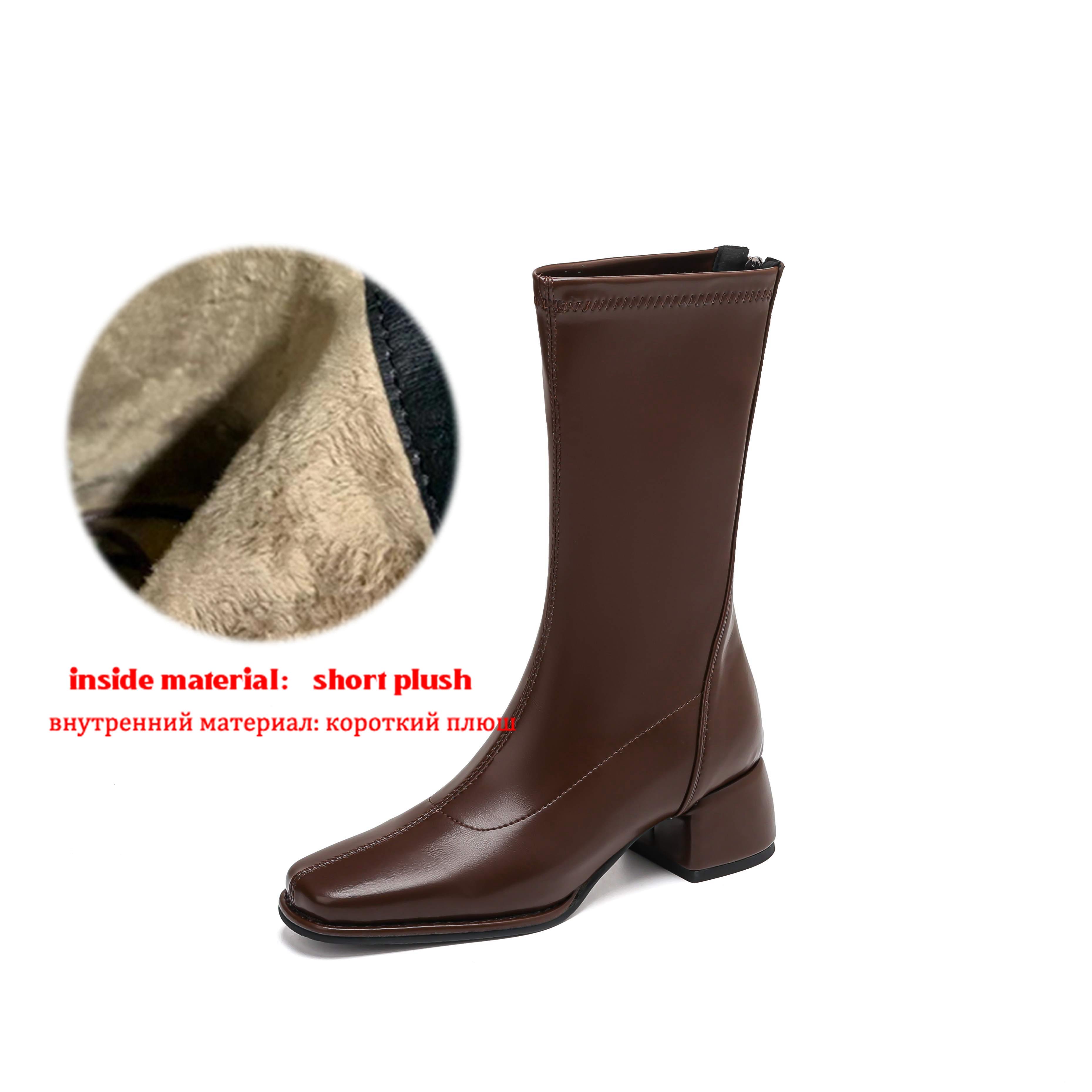 

Krazing Pot Microfiber Autumn Winter Shoes Thick Med Heels Size 43 Chelsea Boots Apricot Zipper Mid-calf Boots 43