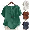 Woman Tops Round Neck Short Sleeves Solid Color Pullover Breathable Casual Wear Oversize Summer Loose Cotton Linen Leisure Shirt Women Clothes