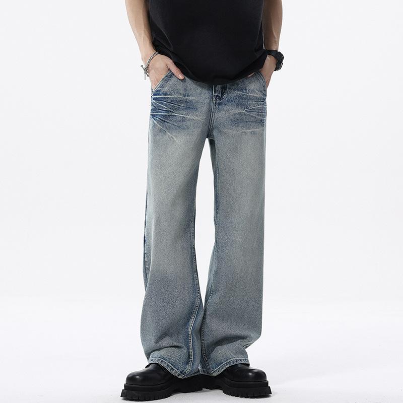 

Бамбуковый узор Ретро Старые Выстиранные Нишевые Драпированные Прямые Джинсы Универсальные Напольные Брюки 2XL синий