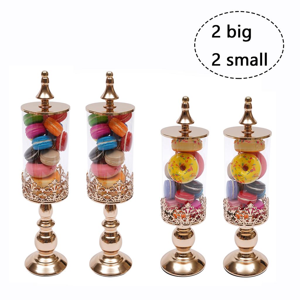 4 Pcs Acrylic Metal Candy Jars Wedding Party Candy Cupcake Storage Canisters Dessert Display Plate with Gold Lids