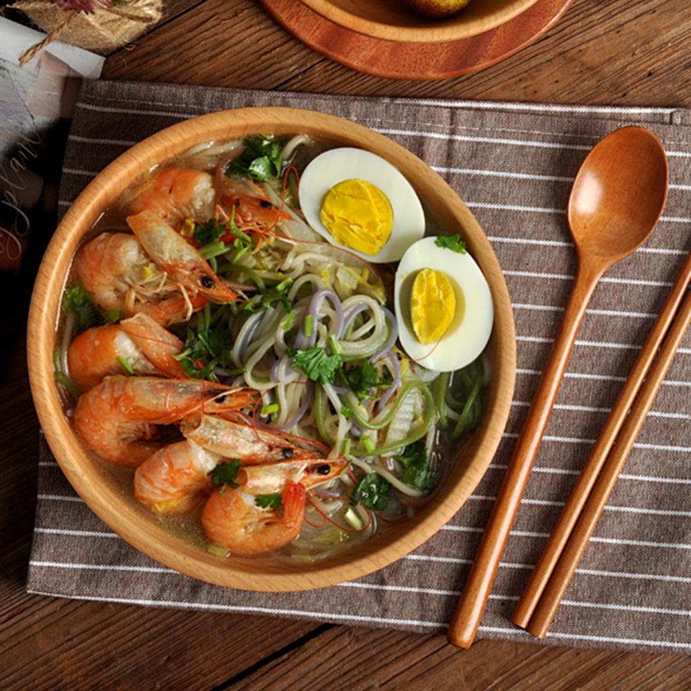 Wooden Salad Bowl Handcrafted Large Round Dining Bowl Serving Salad Soup Solid Wood Tableware Kitchen Accessories New Arrival