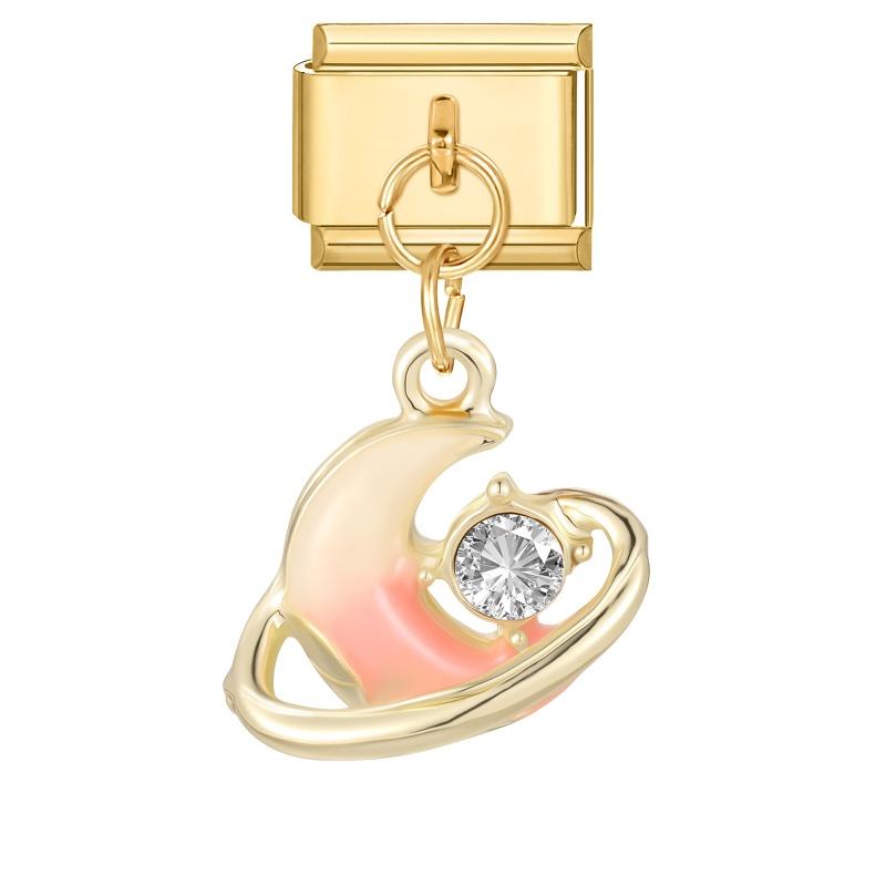Vintage Zircon Cherry Heart Butterfly Star Bee Golden Italian Charm Links Fit 9mm Stainless Steel Bracelet Women DIY Making Gift