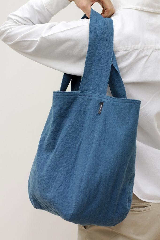 Made in Washed Cotton Round Blue [Atelier Nui] India, 100% Cotton, Bag, Large,