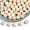 CH02 20Pcs Cute Expression Fun DIY Beaded Charm Bracelet Handmade Round Beads Wooden Crafts Jewelry Beads Accessories Material