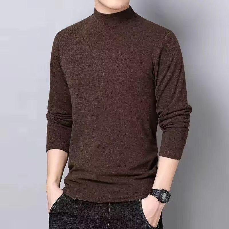 Men's Mock Neck Long-Sleeve Slim Fit Velvet Fleece T-Shirt