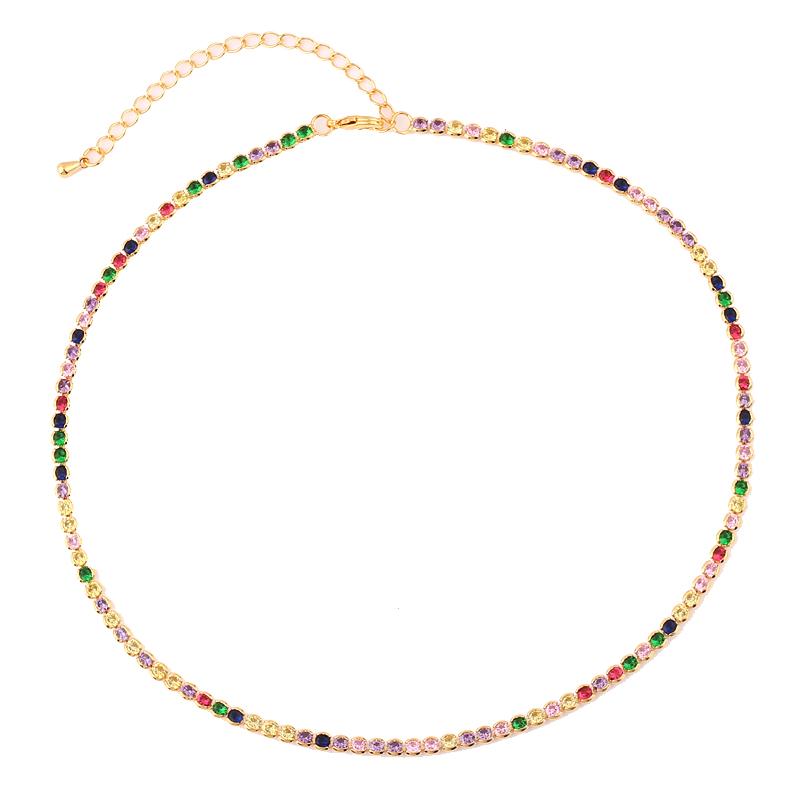 Mix Fashion Summer Colorful Rainbow Women Girl Jewelry 5A Cubic Zirconia Delicate Gold Filled Charm Tennis Chain Necklaces