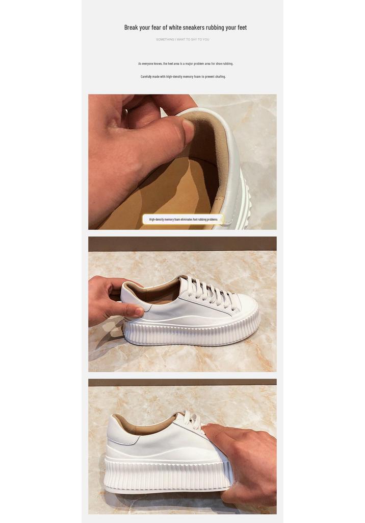Women's Genuine Leather Thick-Soled White Shoes, Spring 2026 New Arrival, Versatile Platform Sneakers That Slim the Feet.